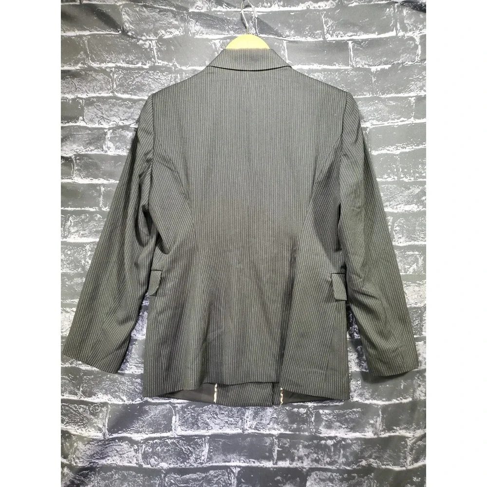 White House Black Market Pin Striped Blazer Womens 6 Black Double Breasted Lined